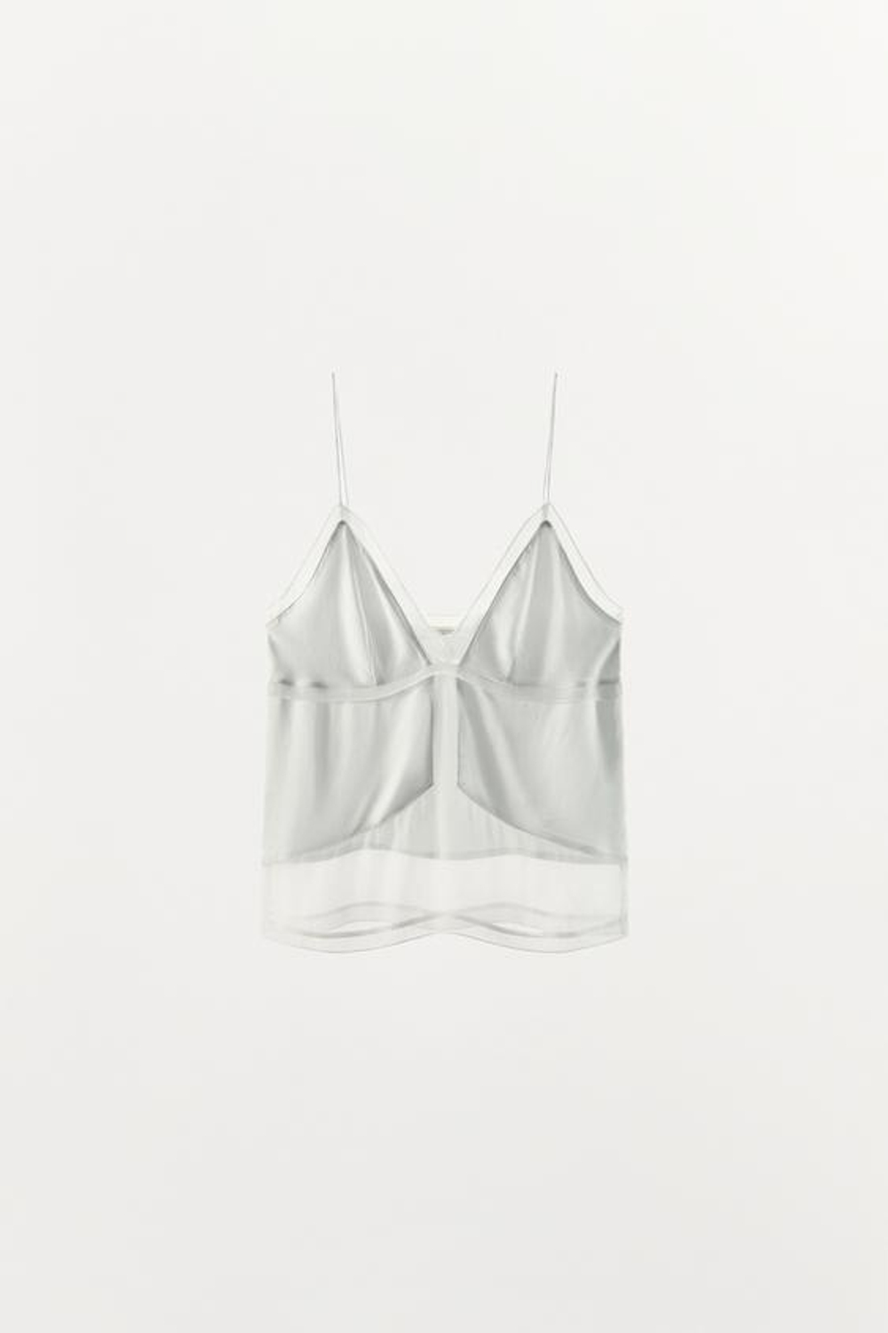 ZARA КОМБИНИРОВАННЫЙ АТЛАСНЫЙ ТОП, ПАСТЕЛЬНО-СИНИЙ