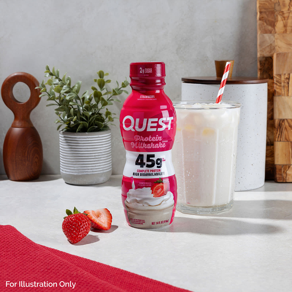 Quest Nutrition, Протеиновый молочный коктейль, клубника, 4 флакона по 414 мл (14 жидк. Унций)