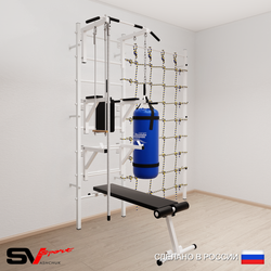 Шведская стенка Sv Sport усиленная 69620 (Турник стандарт/Брусья/Стойка/Скамья/Канат/Трапеция/Цепь/Мешок 22кг/Канатный лаз)