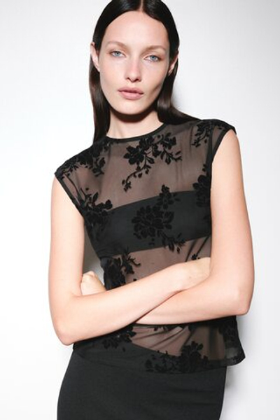 Топ из сетки с флокированным узором - H&M