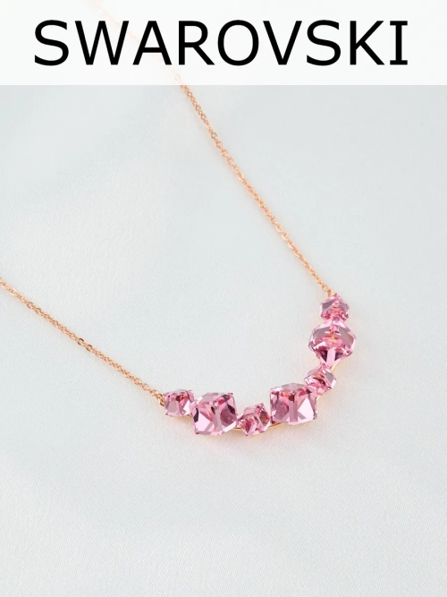Колье дуга Мираж с розовыми кристаллами Swarovski