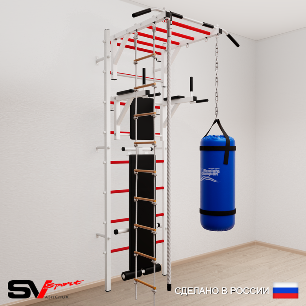 Шведская стенка Sv Sport усиленная 6552 (Турник рукоход/Брусья/Скамья/Канат/Лестница/Цепь/Мешок 22кг)
