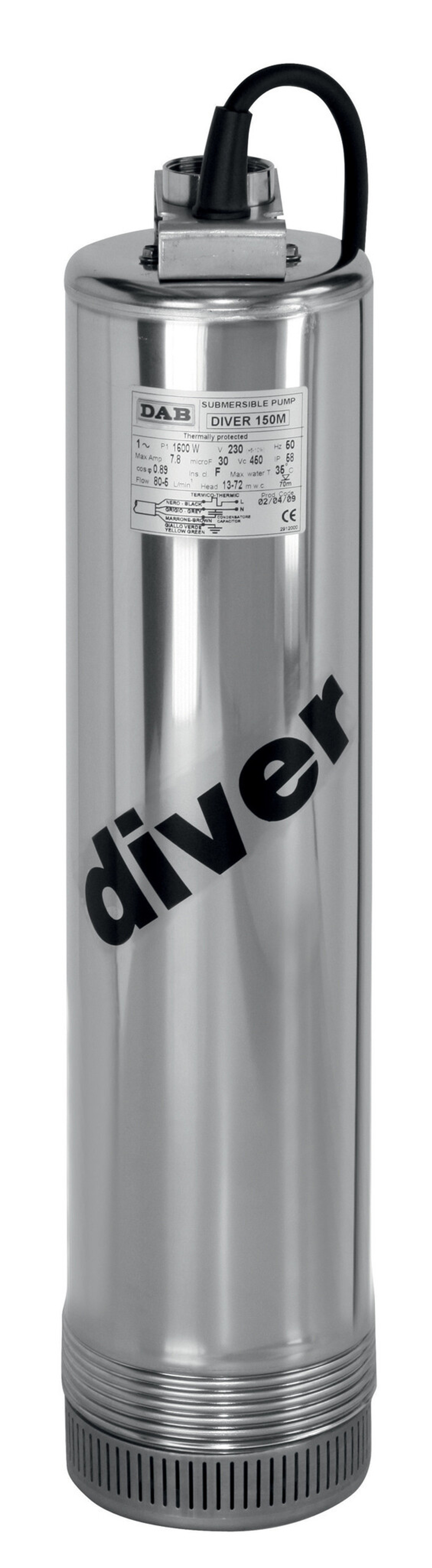 Насос скважинный DAB DIVER 200 HF M-A (1х220В; 1,50кВт), с кабелем 10 м.