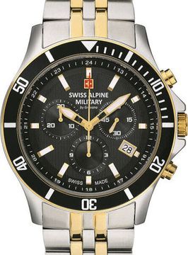 С браслетом Мужские наручные часы с серебряным браслетом Swiss Alpine Military 7022.9147 chronograph 42mm 10ATM