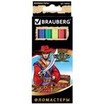 Фломастеры BRAUBERG "Корсары", 6 цветов, вентилируемый колпачок, картонная упаковка с золотистым тиснением, 150563
