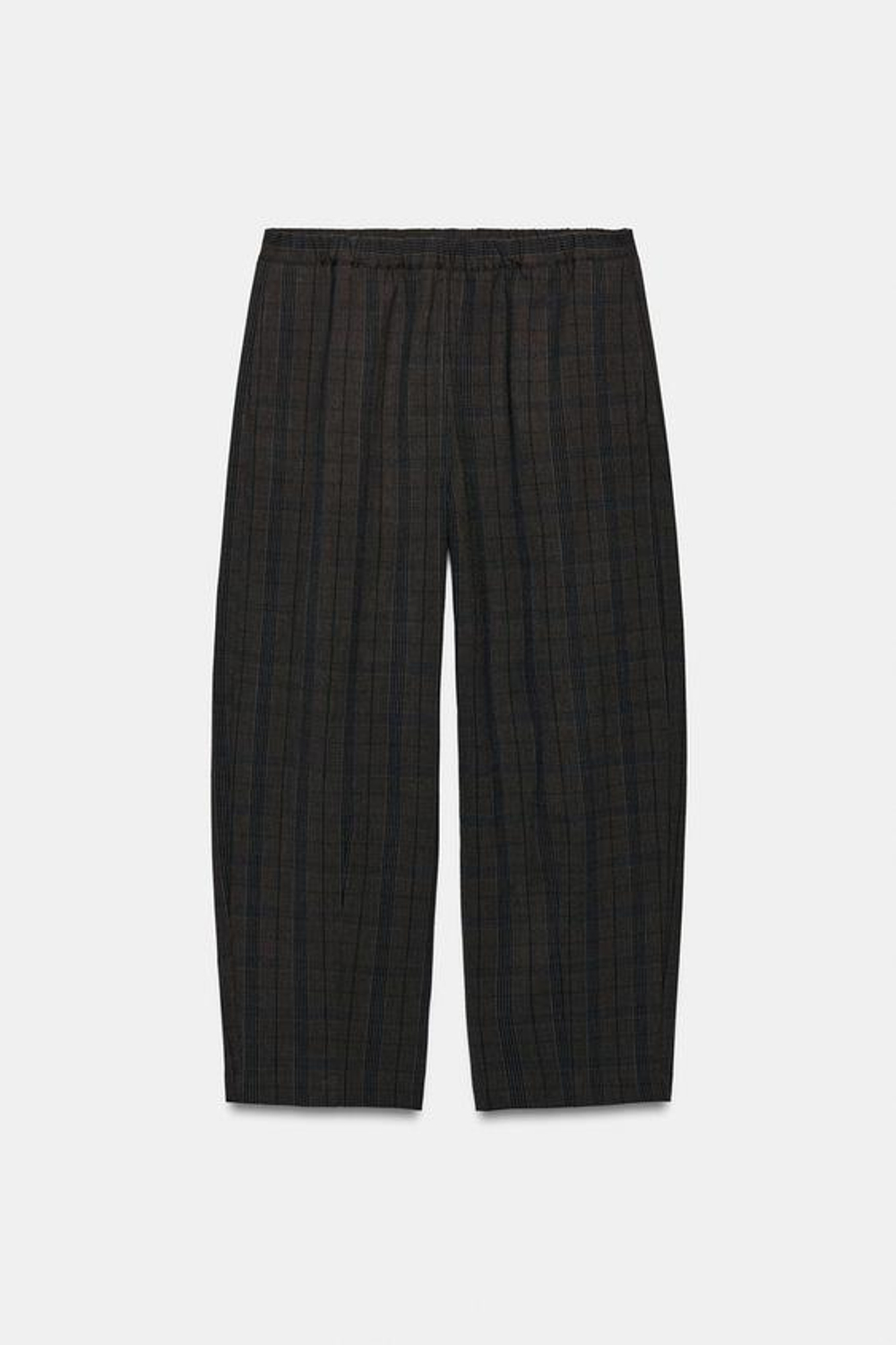 ZARA БРЮКИ BARREL В КЛЕТКУ, МОРСКОЙ СИНИЙ