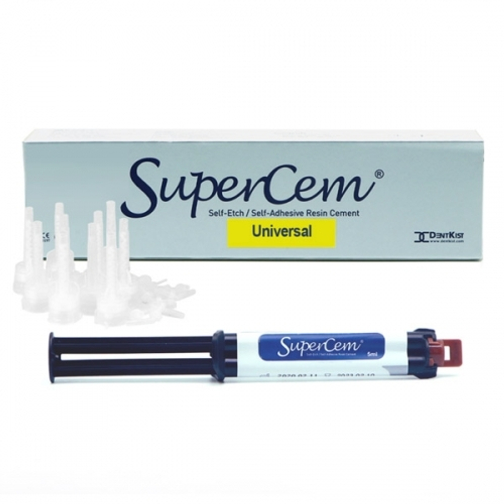 SuperCem (ЧамСуперЦем) постоянный композитный самопротравливающий цемент с двойным отверждением, для фиксации коронок и мостов DentKist жёлтый