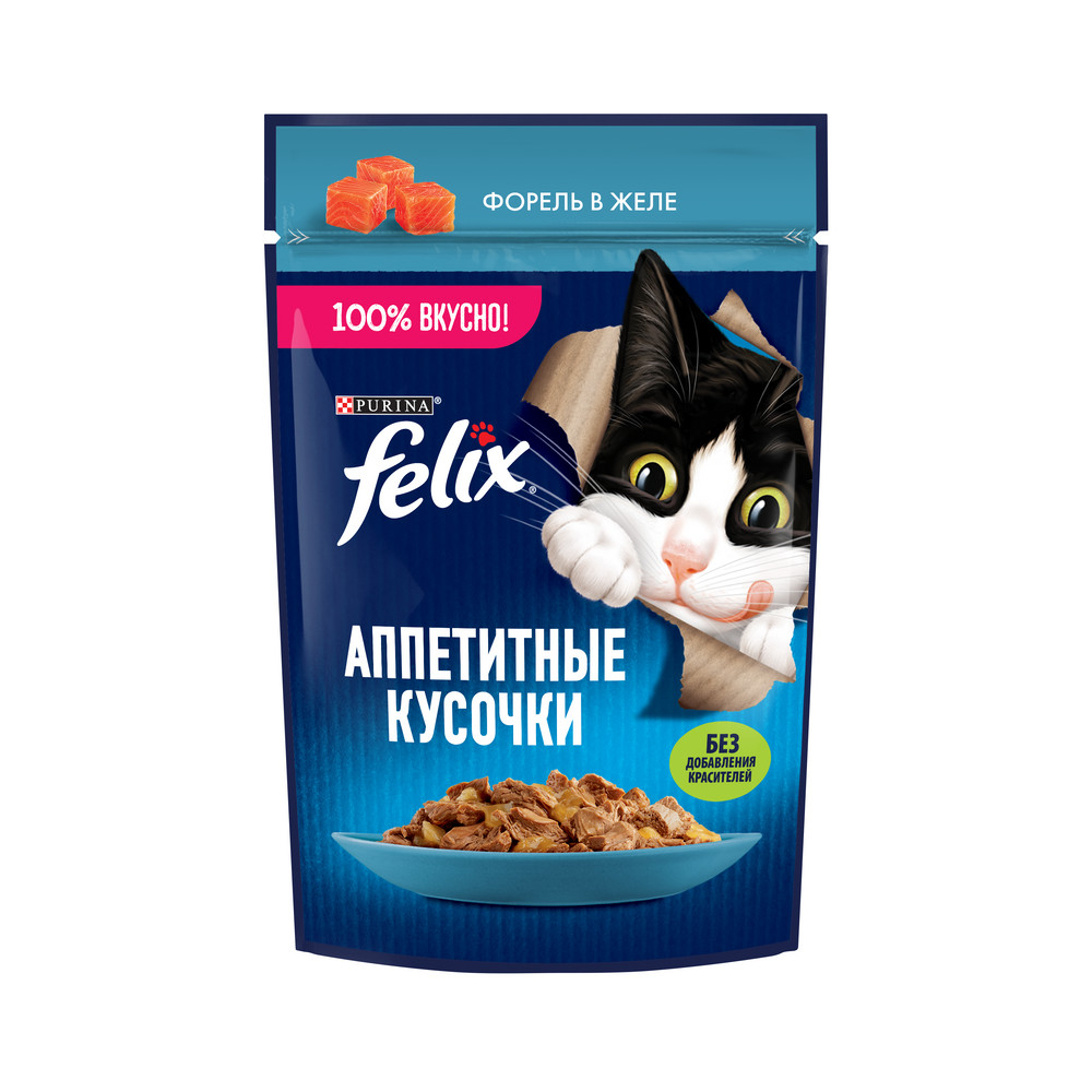 Felix Аппетитные кусочки Форель в желе пауч для кошек 75 г