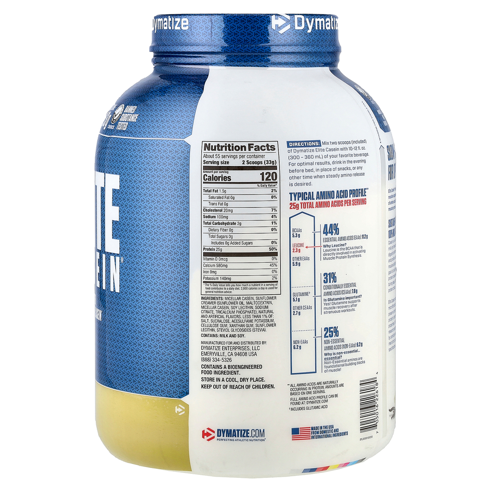 Dymatize, Elite Casein®, с ванильным вкусом, 1,8 кг (4 фунта)