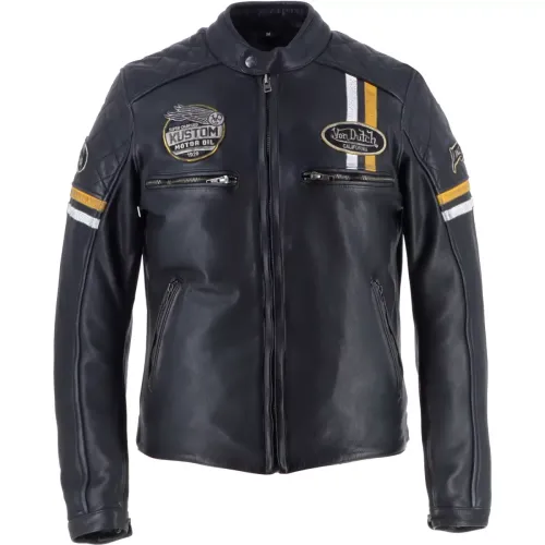 Купить Мотокуртка Кожаная Helstons Von Dutch Race Cuir Wash / Черно-желтый