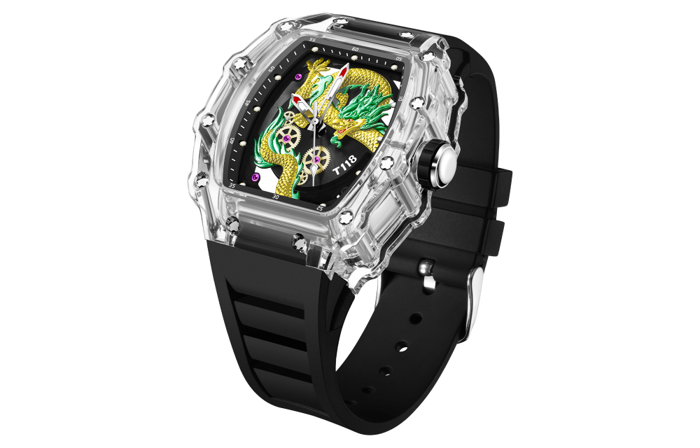 T118 Quartz Movement Silicone Strap Watch Men"s Watches Black Dial