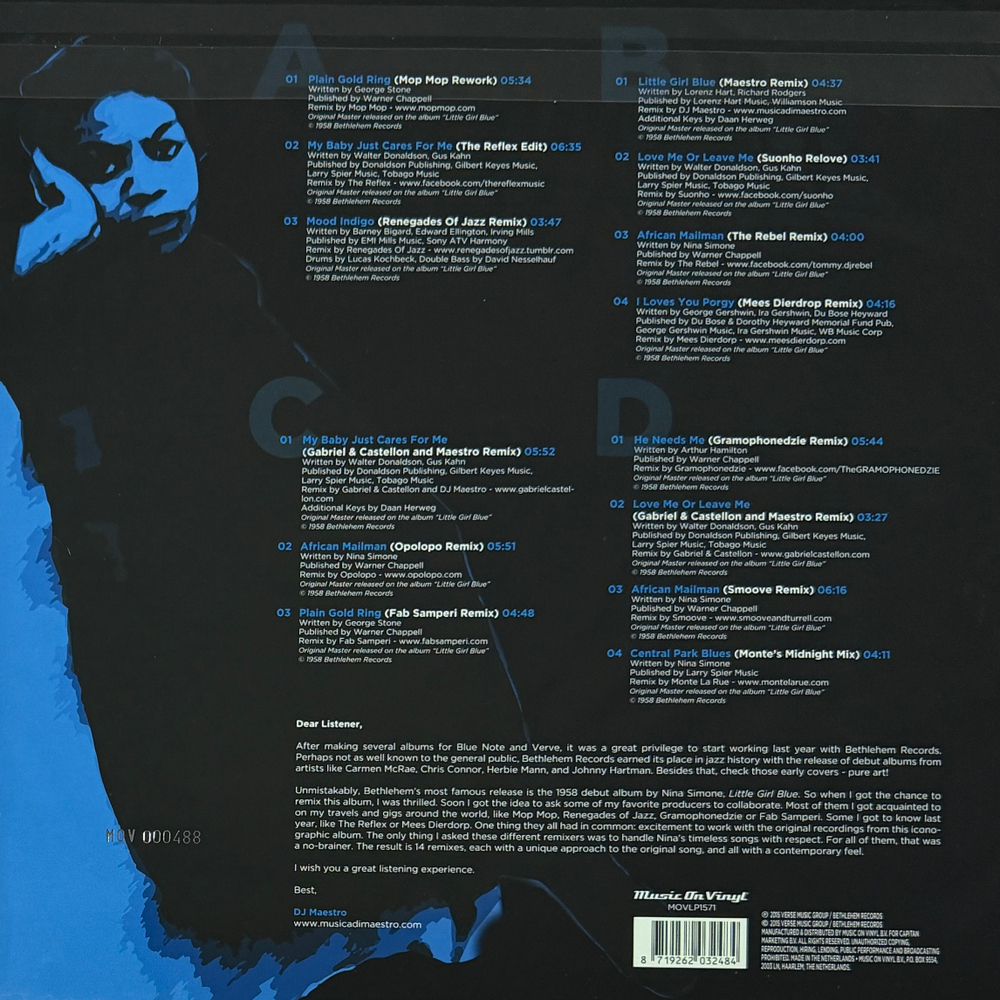 DJ Maestro Presents Nina Simone ‎– Little Girl Blue 2LP (Голландия 2023г.) Green