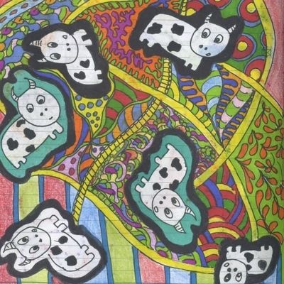 Коровы на разноцветном фоне (Marina Khromova)