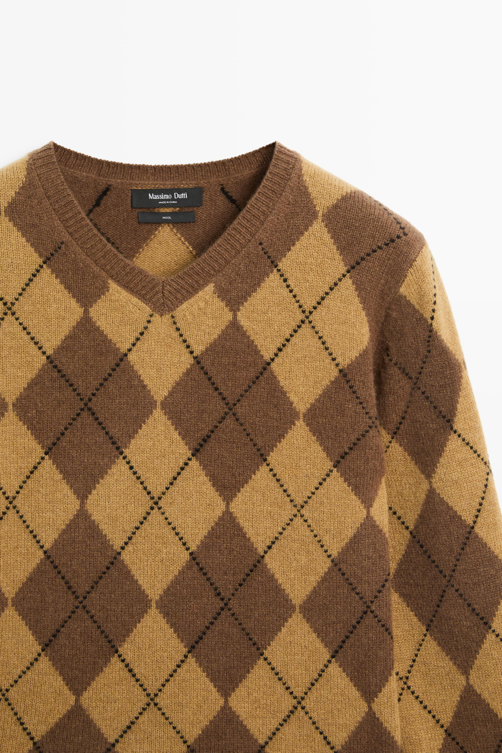 Massimo Dutti Свитер из 100% шерсти Argyle, светло-коричневый