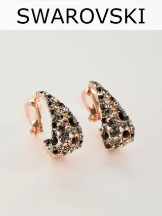 Клипсы Россыпь из серо-черных камней Swarovski