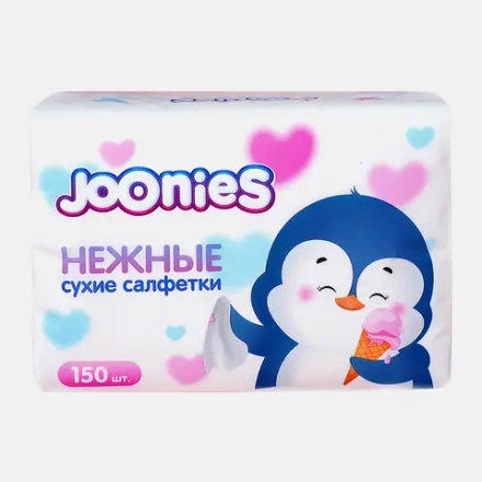 Бумажные салфетки для детей белые Joonies 150шт