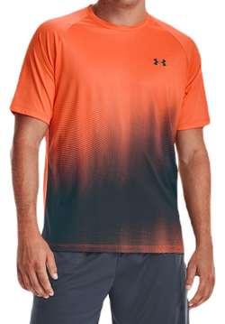 Футболка мужская теннисная Under Armour Men's UA Tech Fade Short Sleeve - orange blast/black