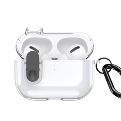 Прозрачный чехол с кнопкой черного цвета от Dux Ducis для наушников AirPods Pro 2, серия PECL Series Case, в комплекте с карабином