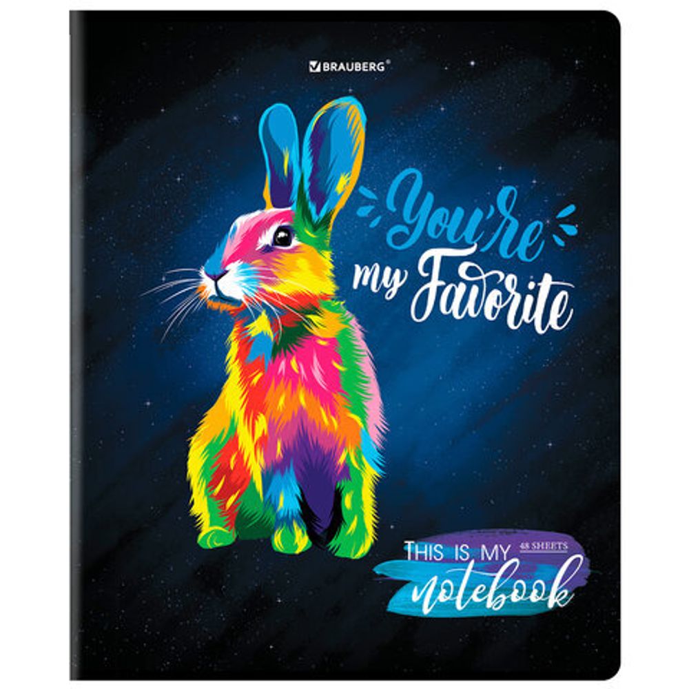 Тетрадь А5, 48 л., BRAUBERG, скоба, клетка, матовая ламинация, выборочный лак, "Animals Pop-Art", 404374, 5шт