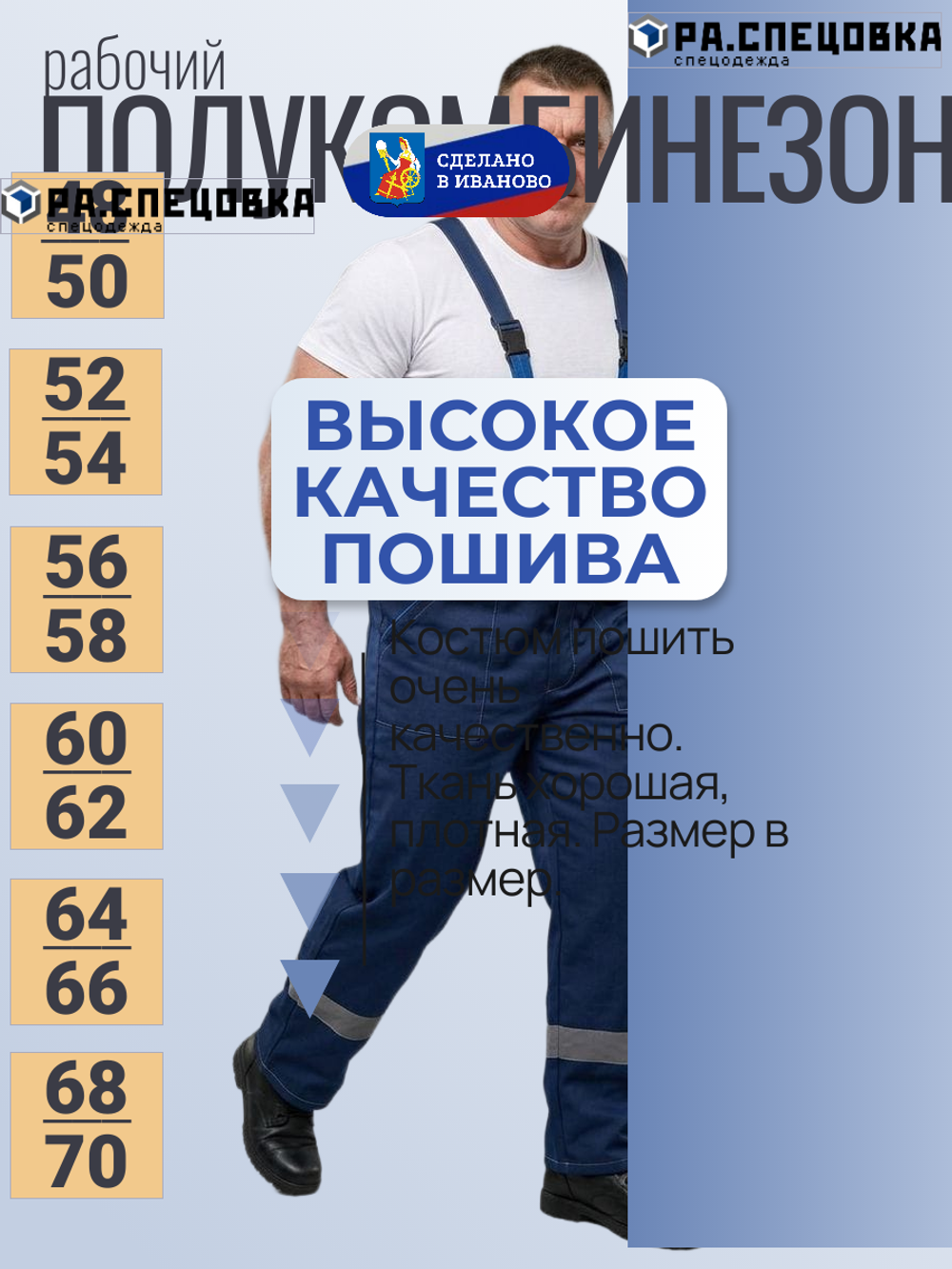 Полукомбинезон рабочий Мастер синий на лямках летний