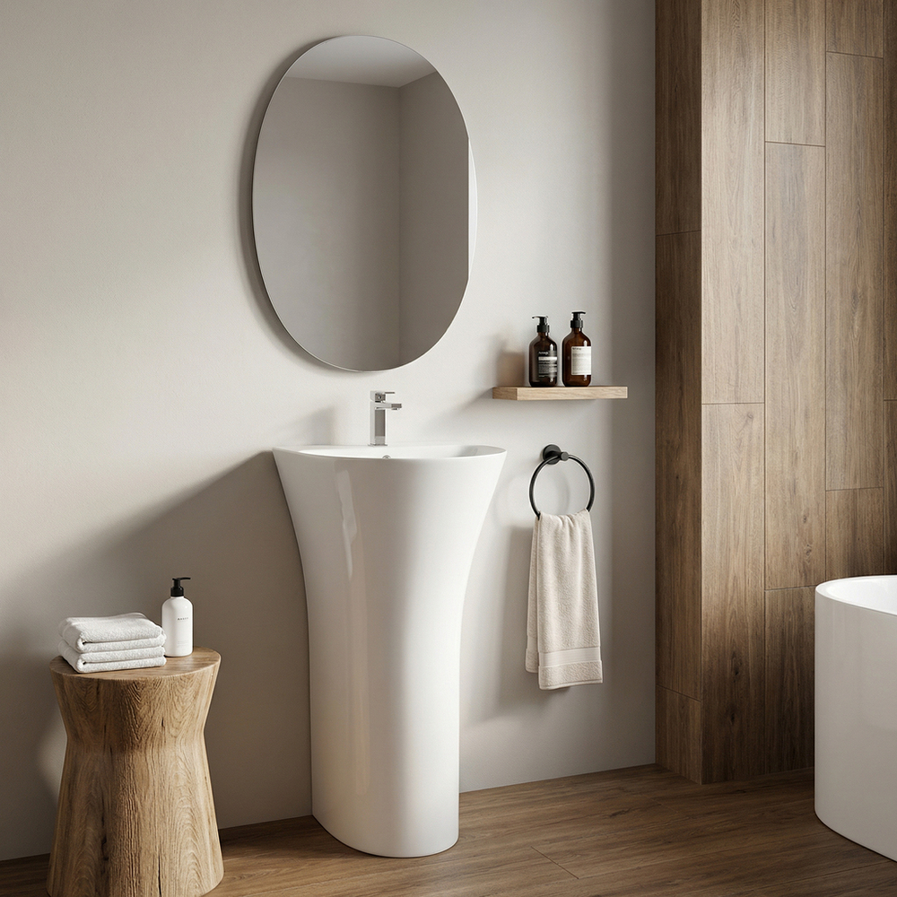 Умывальник-моноблок WAVE РОЯЛЬ/ROYAL 480*420*835 ш*г*в, с хром переливом, белый, овал