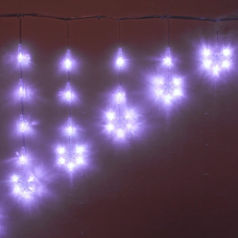 Гирлянда для дома БАХРОМА 2,5м*1/0,1м 136 ламп LED, с насадками Снежинка, 8 реж, IP-20, Белый (возможность соединения)
