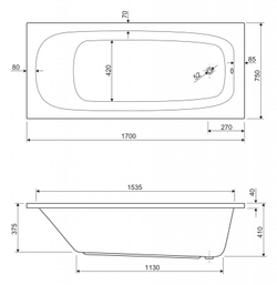 Ванна акриловая Cezares ECO 170x70 см ECO-170-70-41-W37