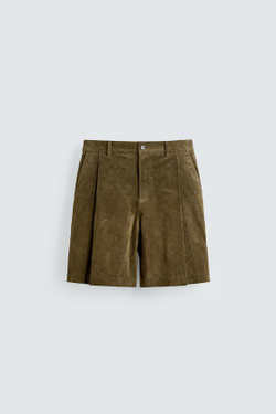 ZARA ШОРТЫ RELAXED FIT ИЗ ЗАМШИ, ХАКИ