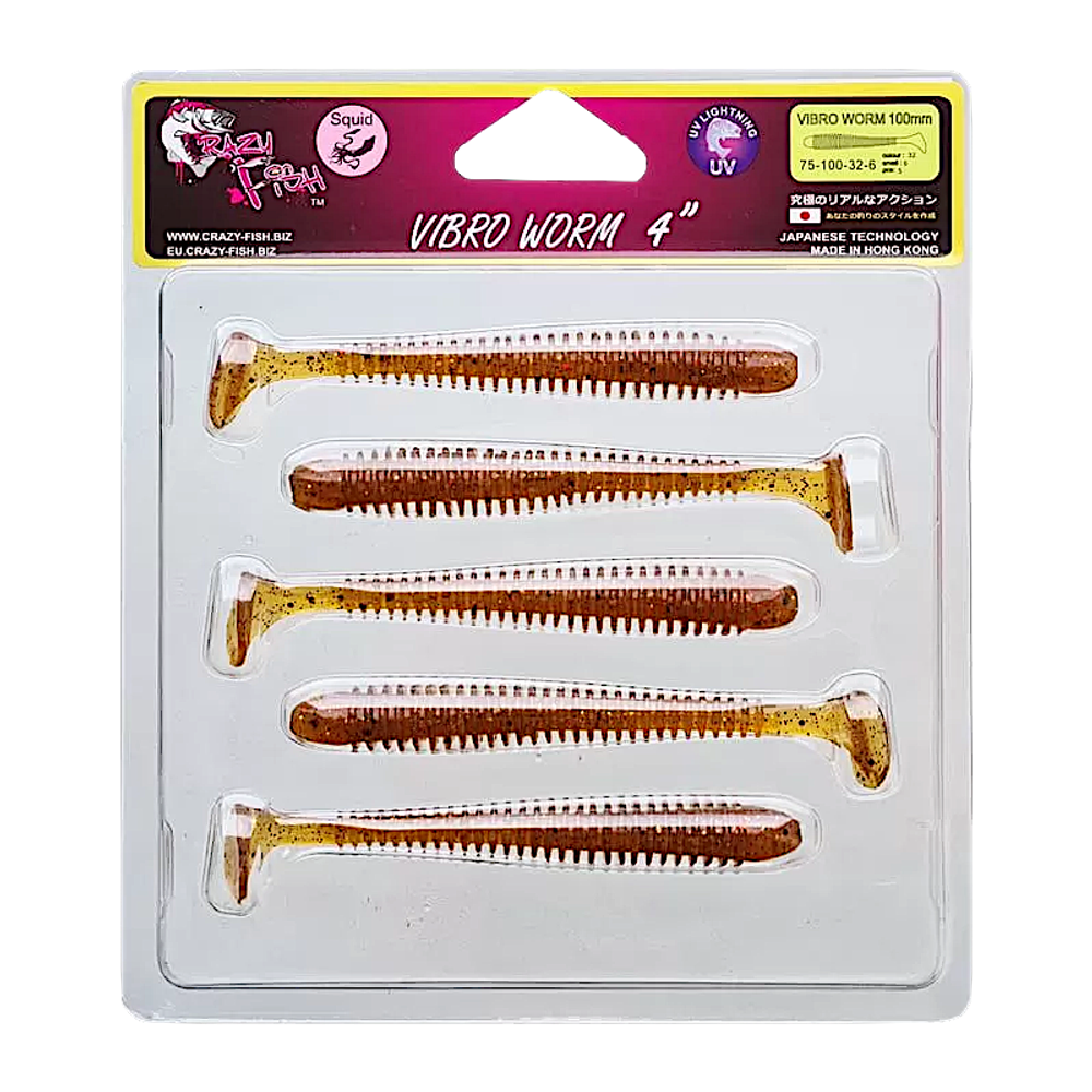 Мягкая приманка Crazy Fish Vibro Worm 4'' 10см 5шт 75-100 -