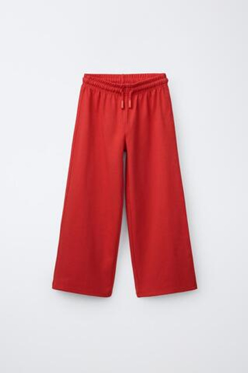ZARA КОМПЛЕКТ ИЗ ТОЛСТОВКИ НА МОЛНИИ И БРЮК WIDE LEG, КРАСНЫЙ