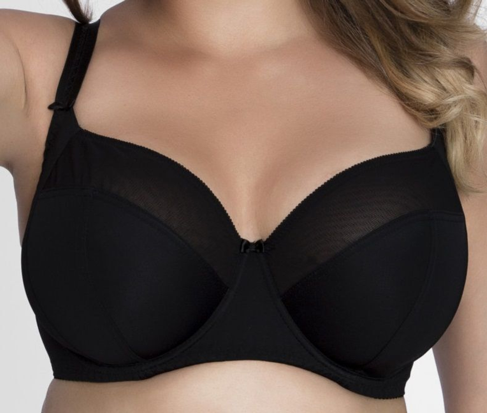 Бюстгальтер с мягкой чашкой plus size из микрофибры и двойной сетки (Размер: 65L) (Цвет: черный)