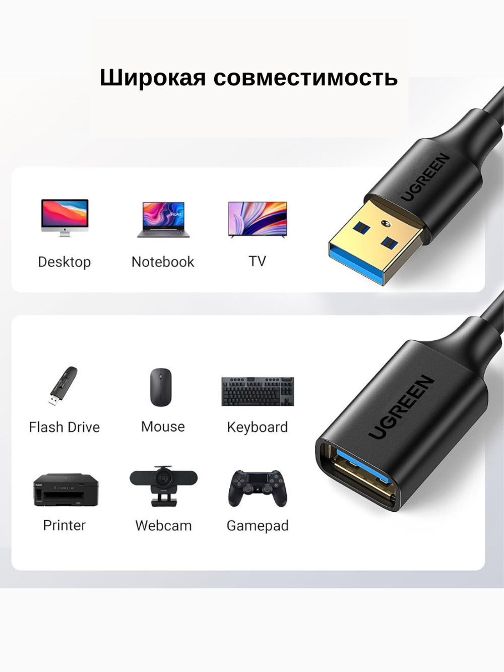 Кабель USB - USB удлинитель USB 3.0, 2m UGREEN 10373