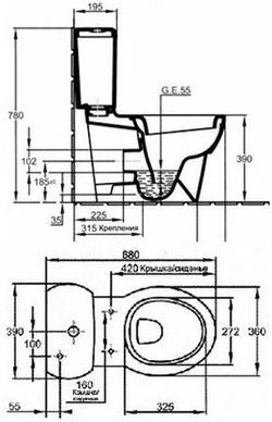 Унитаз напольный с бачком Jacob Delafon Ove 19974W-00+E1558-00 с сиденьем микролифт