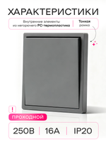Выключатель проходной одноклавишный серый 2 шт