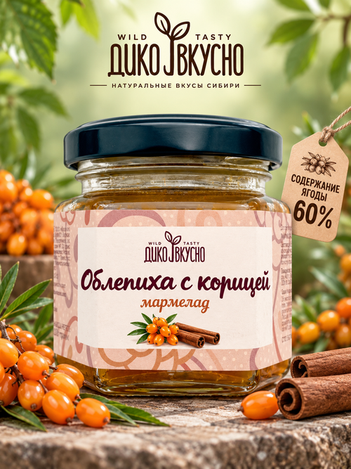 Десерт- мармелад Облепиха с корицей (содержание ягоды 60%) / 100гр / стеклобанка / ТМ Дико Вкусно