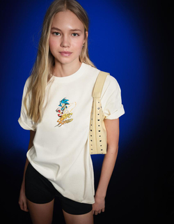 BERSHKA Футболка оверсайз с коротким рукавом Sonic, экрю