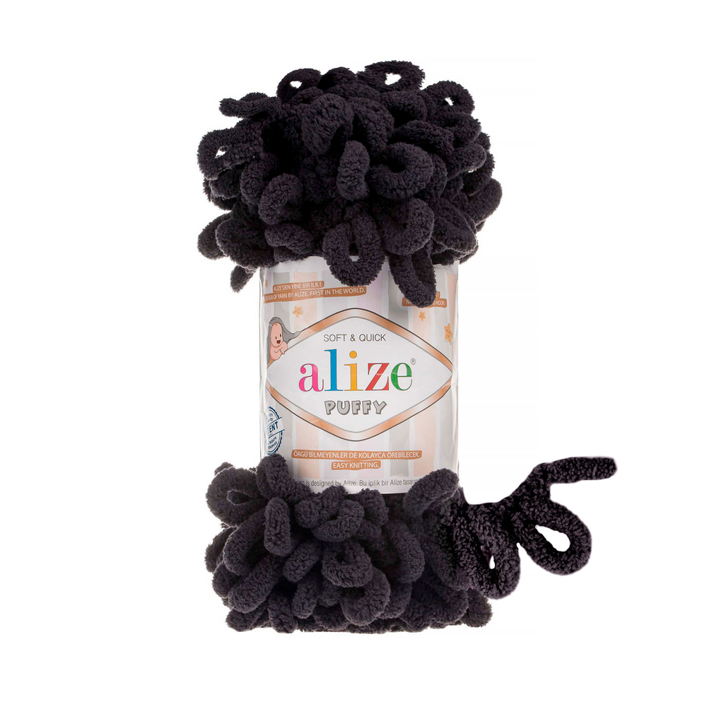 Пуффи (Puffy) пряжа Alize 100%микрополиэстер 5х100г/9,2 м 1060 антрацит