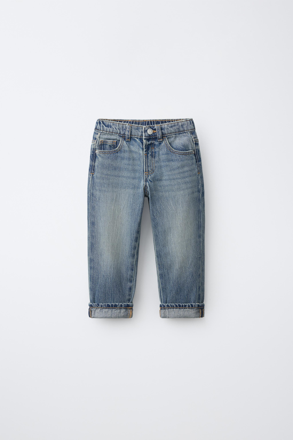 ZARA ДЖИНСЫ STRAIGHT С ДЕКОРАТИВНОЙ СТРОЧКОЙ, СИНИЙ