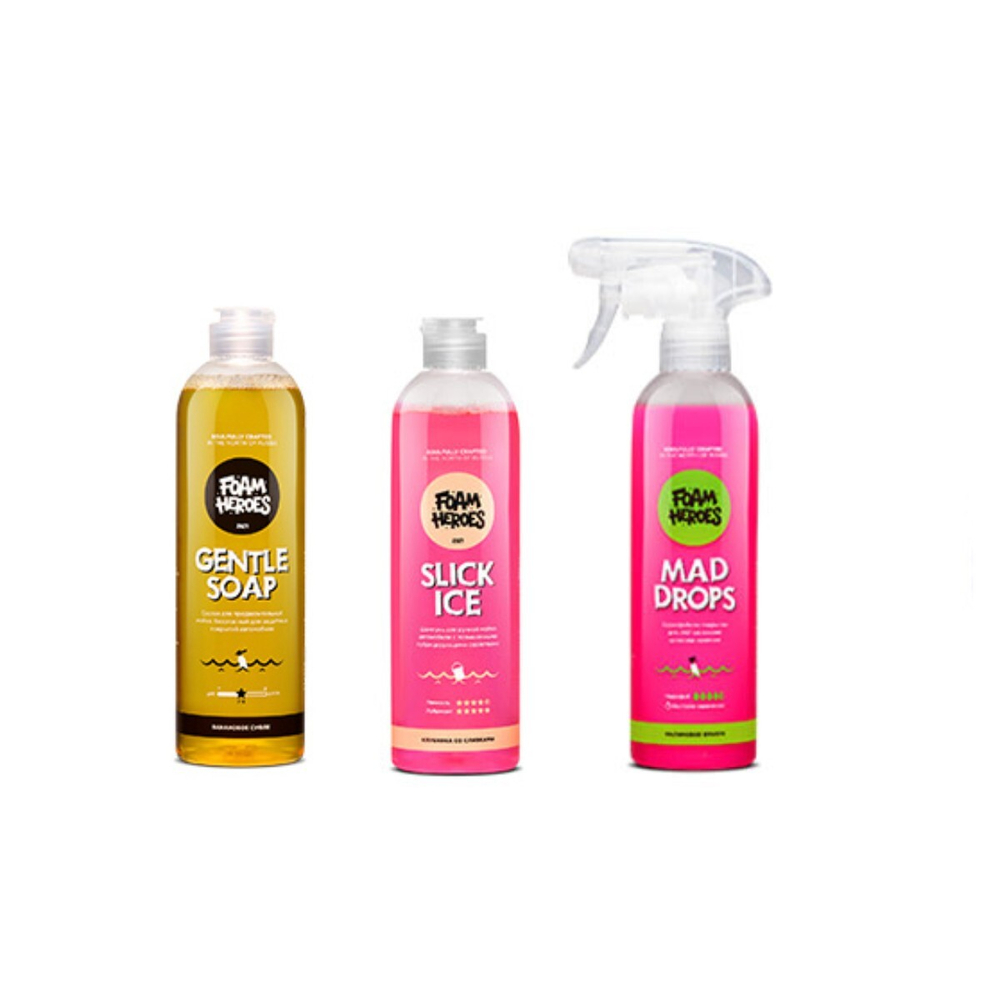 Набор для трехфазной мойки Gentle Soap Banana + Slick Ice Sweety+Mad Drops Raspberry