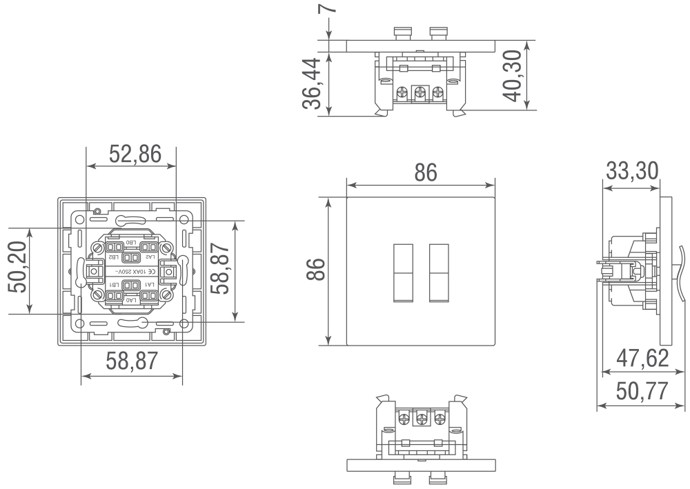 Переключатель на 2 тумблера,  клавиша Angle,  10AX 250V,  никель,  серия N96