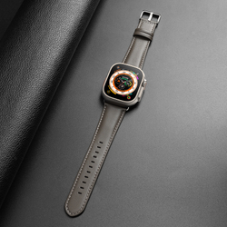 Ремешок из кожи серого цвета от Dux Ducis для смарт часов Apple Watch 42, 44, 45, 46, 49мм, серия YS Series