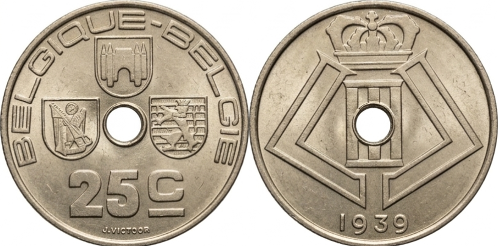 Бельгия 25 сантимов, 1939 BELGIQUE - BELGIE XF