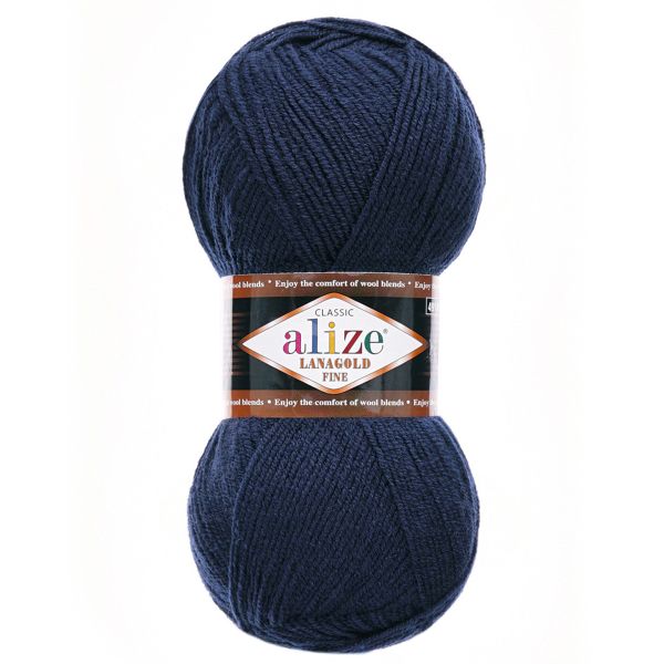 Пряжа Alize (Ализе) Lana Gold Fine / уп.5 мот. по 100 г, 390м, 058 темно-синий A