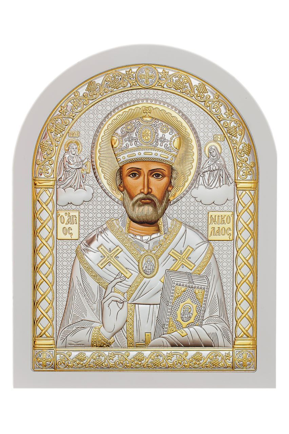 Николай Чудотворец, икона арочная, белое дерево 86х112