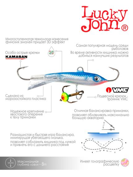 Балансир Lucky John CLASSIC 5 с тр. 50мм/15H блистер