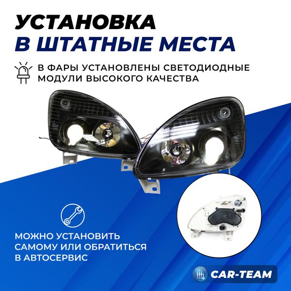 Фары Газель Бизнес передние с Bi LED модулями, черная маска (под ключ)