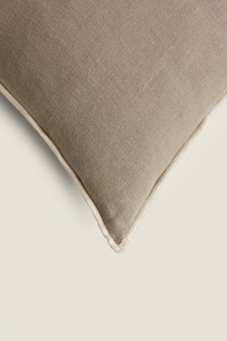 ZARA HOME ЧЕХОЛ НА ПОДУШКУ С ОВЕРЛОКОМ, СЕРОВАТО-КОРИЧНЕВЫЙ