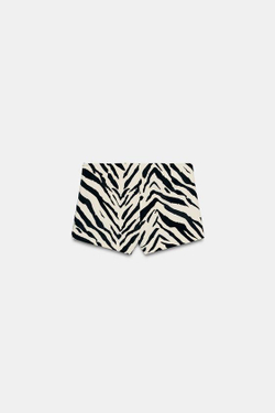 ZARA БАРХАТНЫЕ МИНИ-ШОРТЫ С АНИМАЛИСТИЧЕСКИМ ПРИНТОМ, ЗЕБРОВЫЙ ПРИНТ