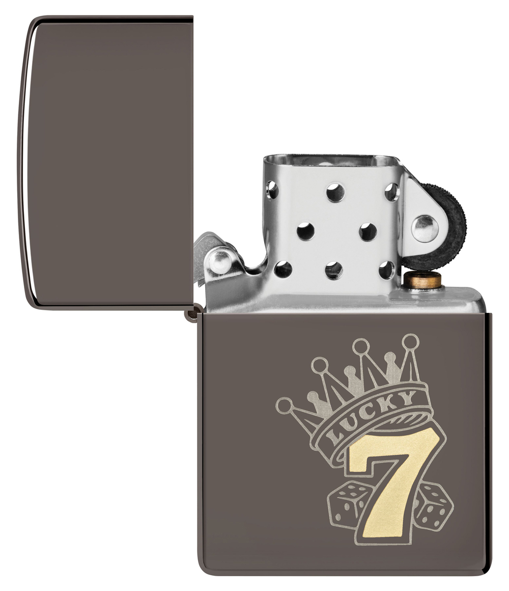 Зажигалка Zippo Lucky 7 Design с покрытием Black Ice®, латунь/сталь, черная, 38x13x57 мм