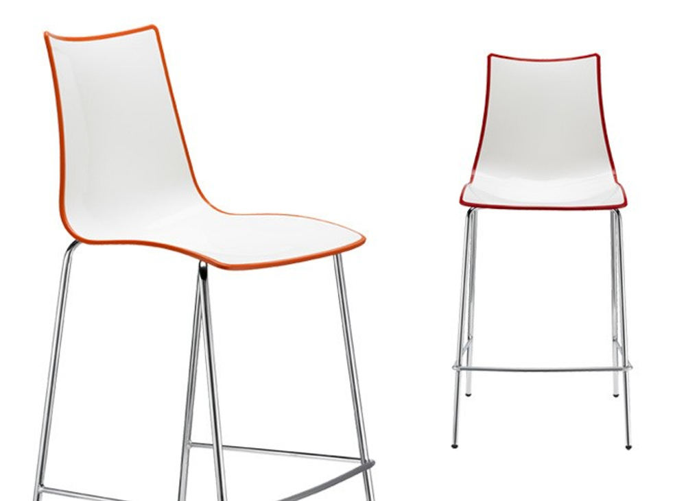 Стул полубарный пластиковый Scab Design Zebra Bicolore, хром, белый, оранжевый